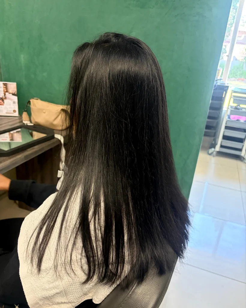 Before &mdash; thin, tapering ends on dark hair before extensions