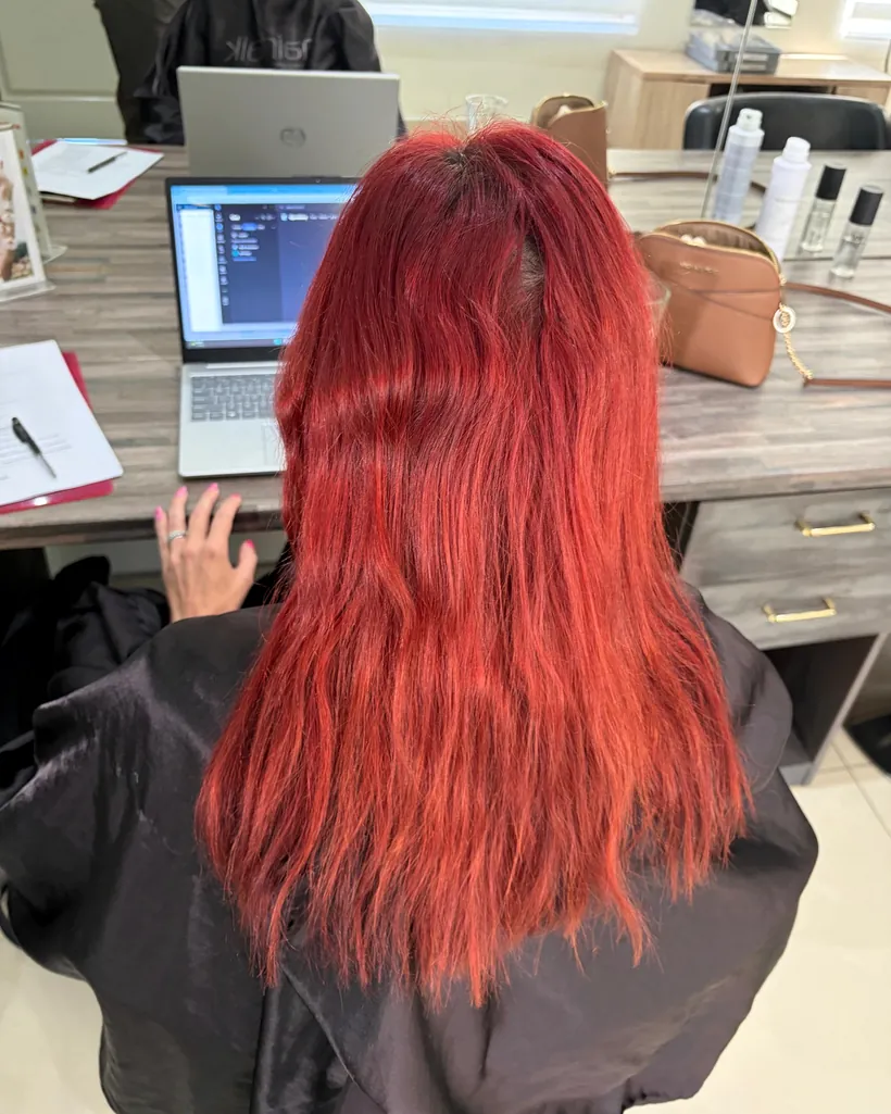 Before &mdash; bright, uneven red colour before colour correction